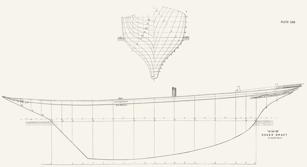 BOAT PLAN. Single-Handed Cruiser. 'Vivid, Sheer Draft 1891 old antique print